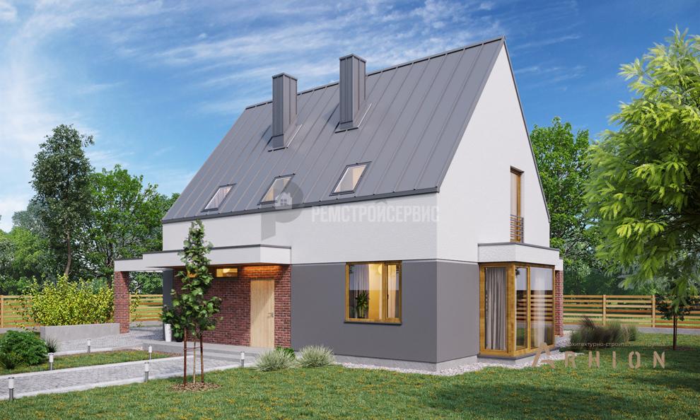 3. Проект одноэтажного дома в стиле барн с двускатной кровлей, t-67-01, площадью - 133 кв c мансардой, терассой